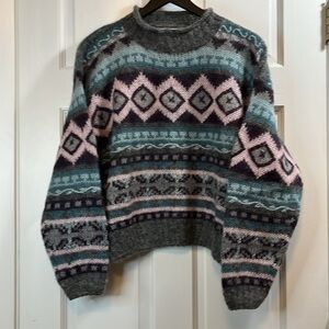 Vtg Christopher & Banks Hand Embroidered Mohair Wool Blend Sweater - Size Med